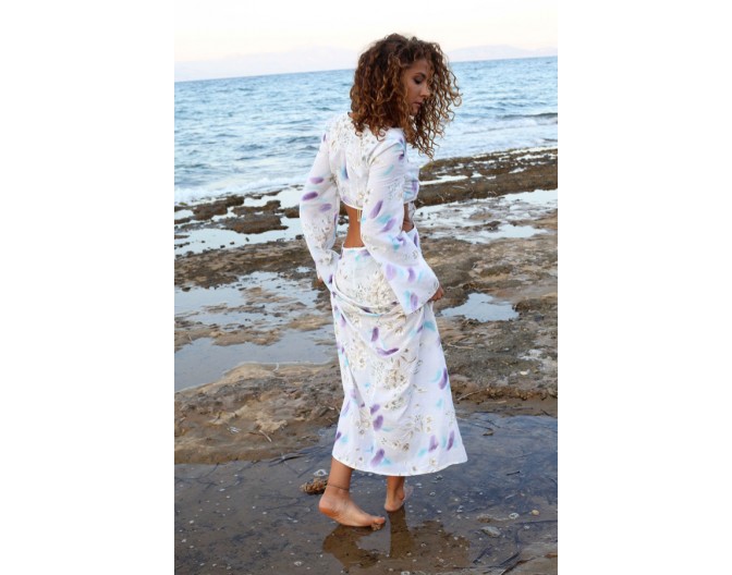 Cut-out embroidered tie-dye kaftan